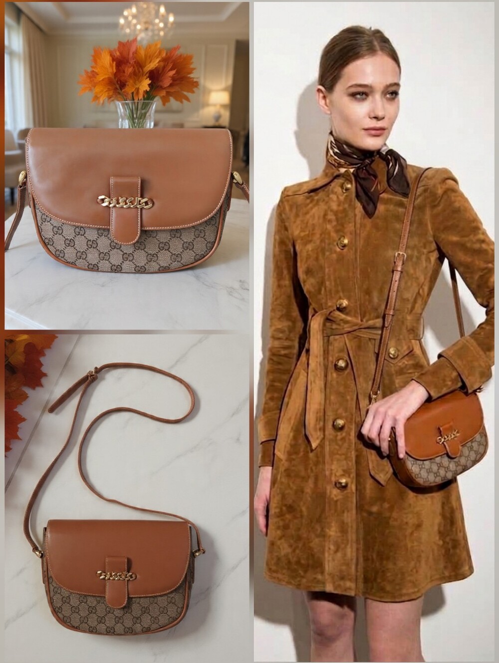 Gucci Vintage 80s GG Monogram Leather Crossbody Bag 🍁